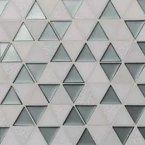 Triangle Glass and Stone Mosaic in Light Green and Oriental Whit