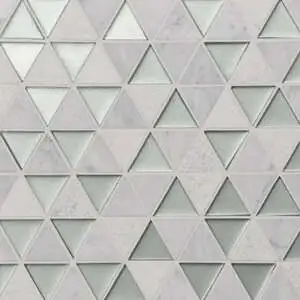 Triangle Glass and Stone Mosaic in Silver and White Carrara