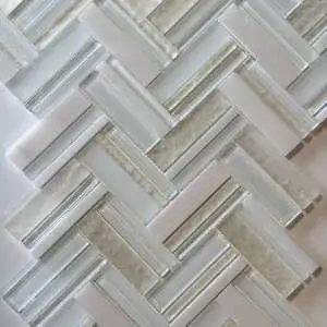Pearl/White Herringbone Glass Mosaic