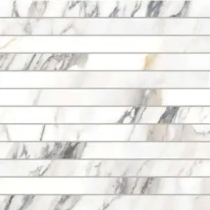 Prati 1" x 12" Honed Porcelain Mosaic in Calacatta Borghini Warm