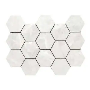 Silver Lace White Hexagon Satin Mosaic Rectified