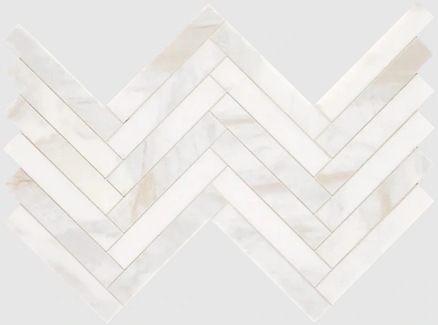 Calacatta Royale Honed Herringbone 1 x 6 Mesh