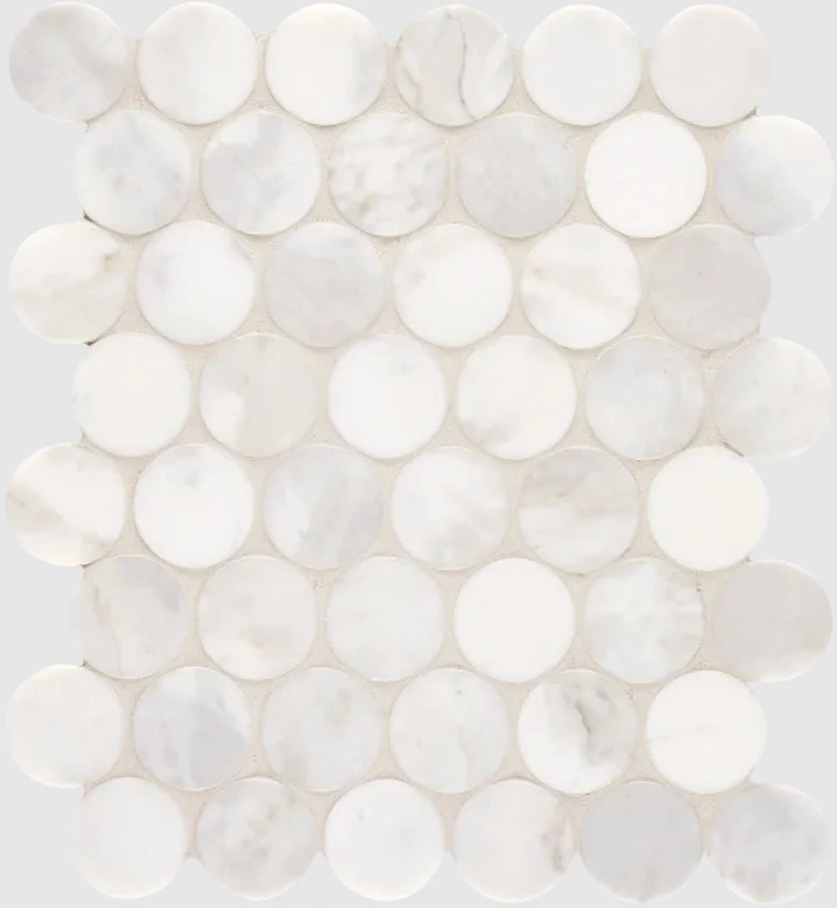 Calacatta Royale Honed Penny Round 2″ Mesh
