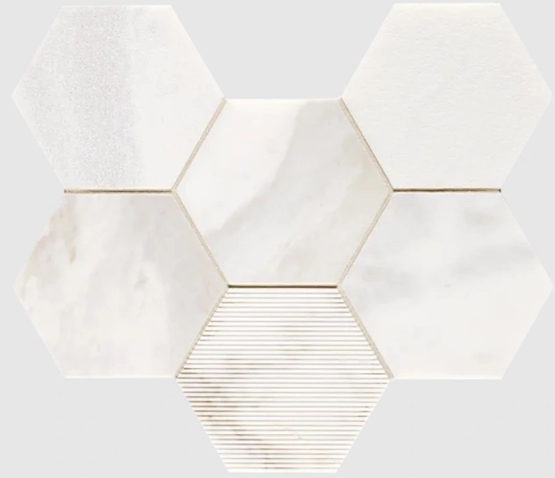 Calacatta Royale Multi Finish 4″ Hex Mesh