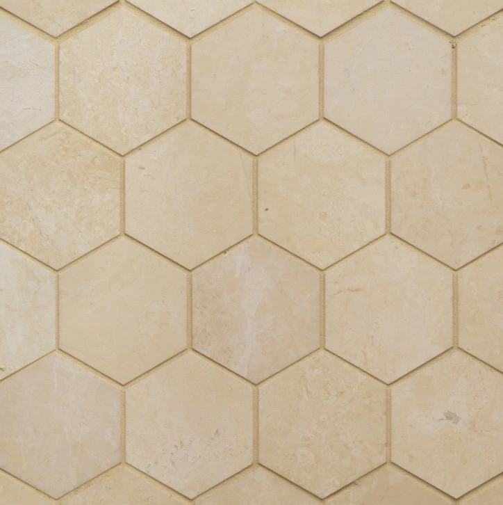 Caspian Bisque 3" Honed Marble Mesh Back Hexagon Mosaic