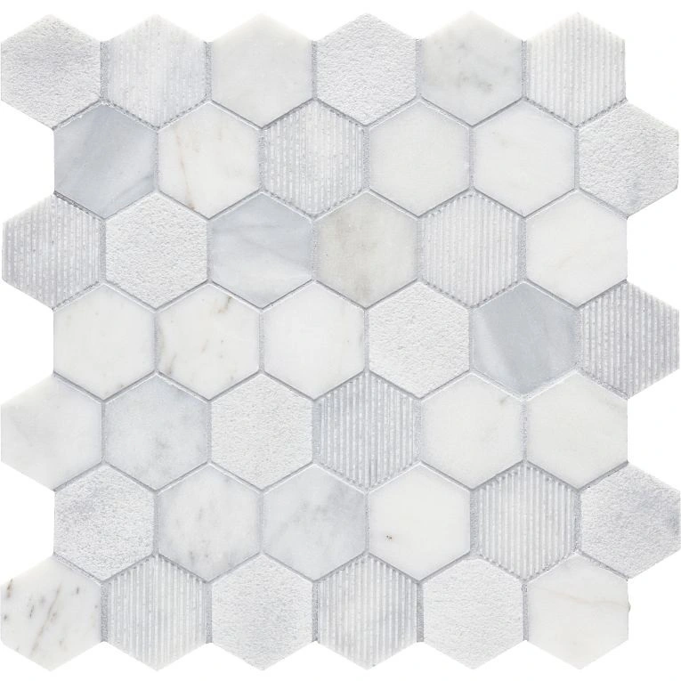 CS-Calacatta Gris Multi Finish 2 x 2 Hex Mesh