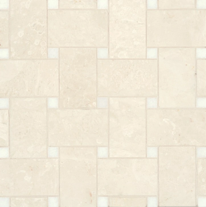 Jumbo Basketweave Honed Marble in Beige Marble with Thassos Dot