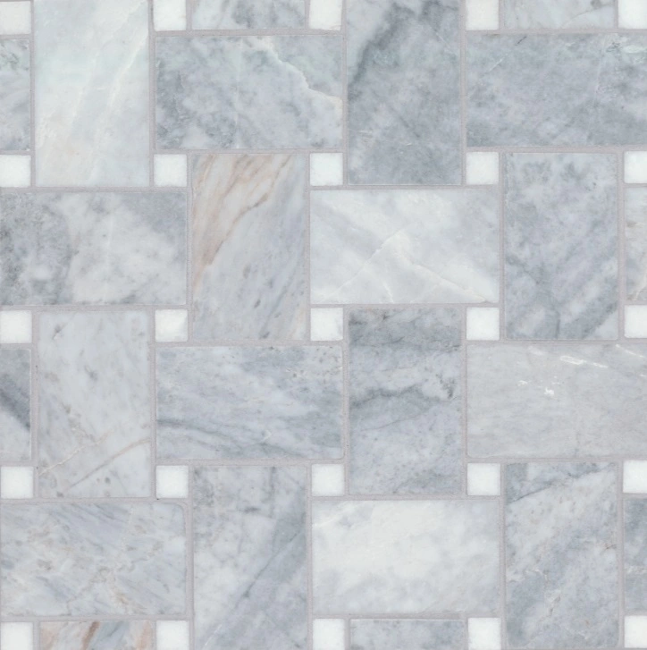 Jumbo Basketweave Honed Marble in Glorious Blue with Thassos Dot