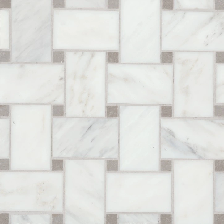 Jumbo Basketweave Honed Marble in Oriental White with Cinder Gre