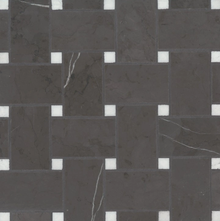 Jumbo Basketweave Honed Marble in Pietra Grey with Thassos Dot