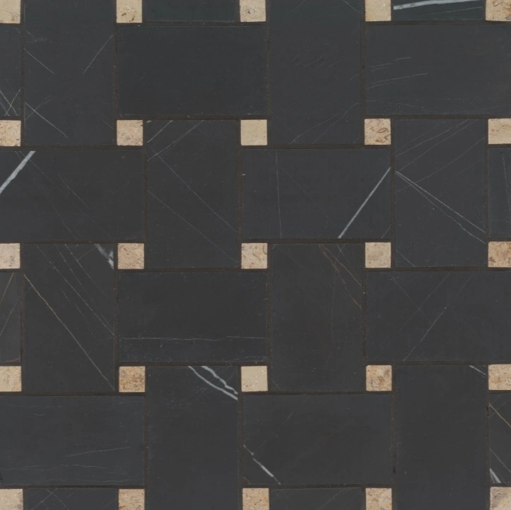 Jumbo Basketweave Honed Marble in Sahara Noir with Beige Dot