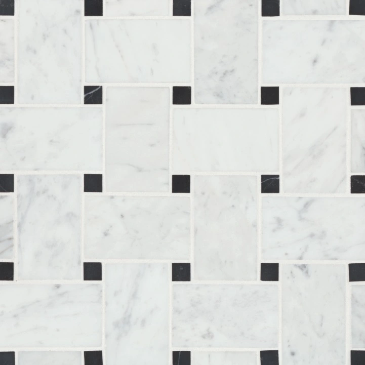 Basketweave Honed Marble in White Carrara with Absolute Black Do