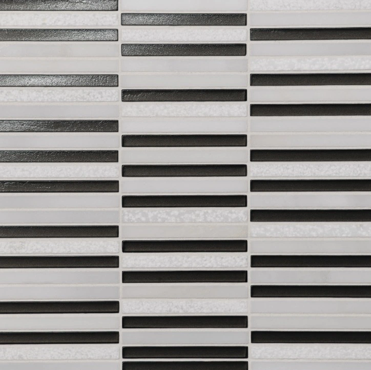 Stacked Glass and Stone Mosaic in Brown and Oriental White