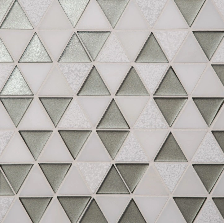 Triangle Glass and Stone Mosaic in Grey and Oriental White