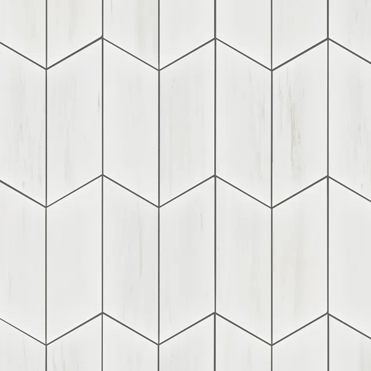 Dolomite White Honed Large Chevron Mesh
