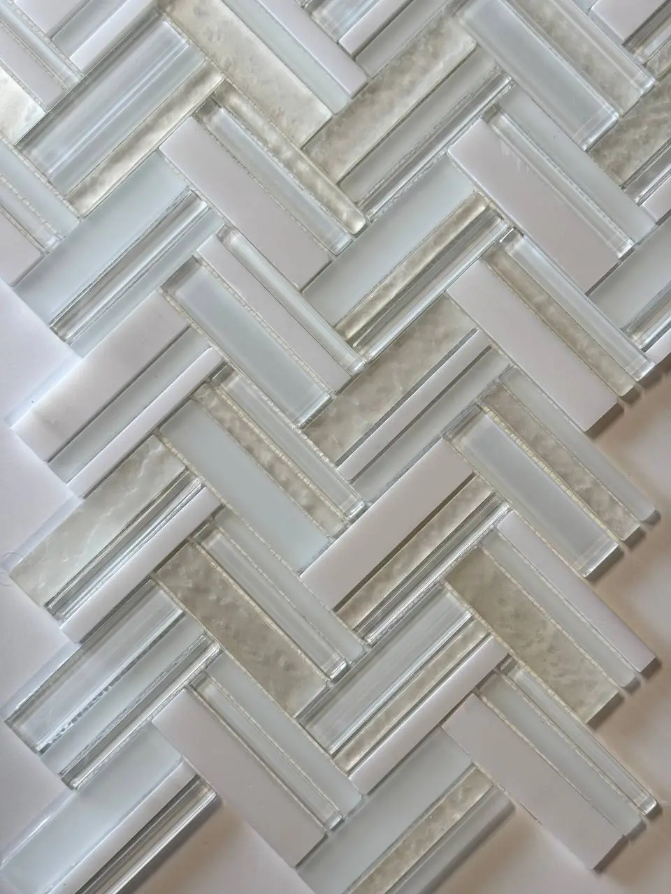 Pearl/White Herringbone Glass Mosaic