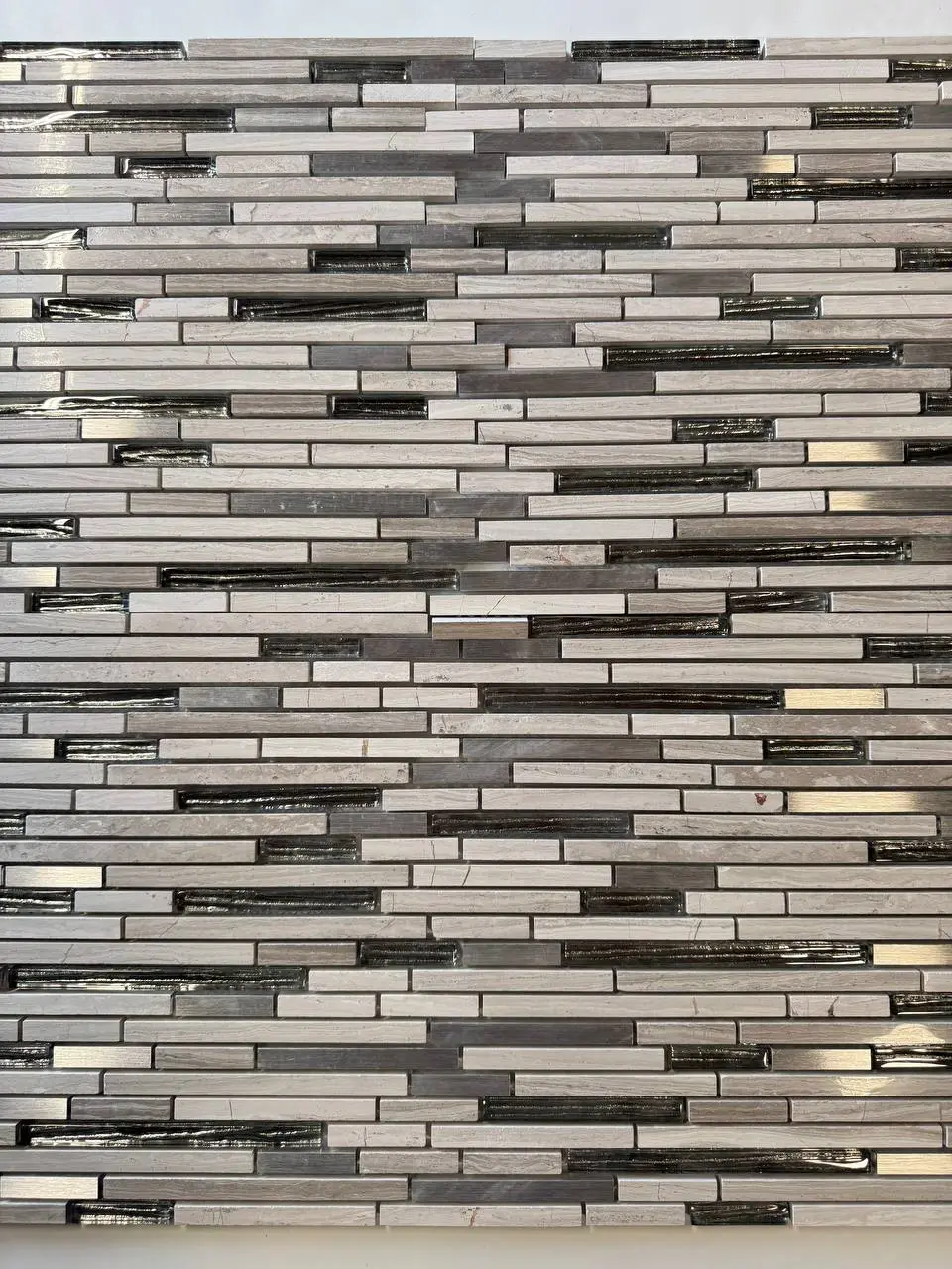 Grey/Black/Cream Random Strip Glass Mosaic