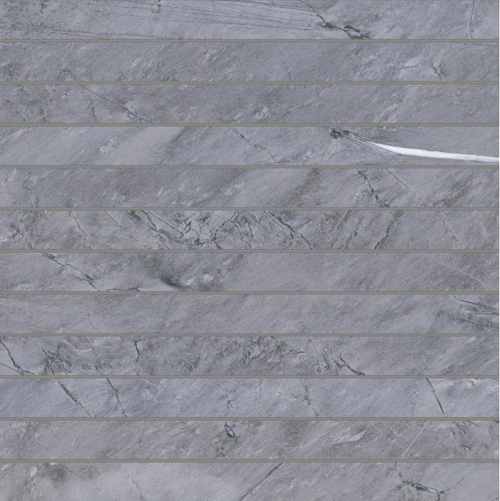 Prati 1" x 12" Honed Porcelain Mosaic in Breccia Grey
