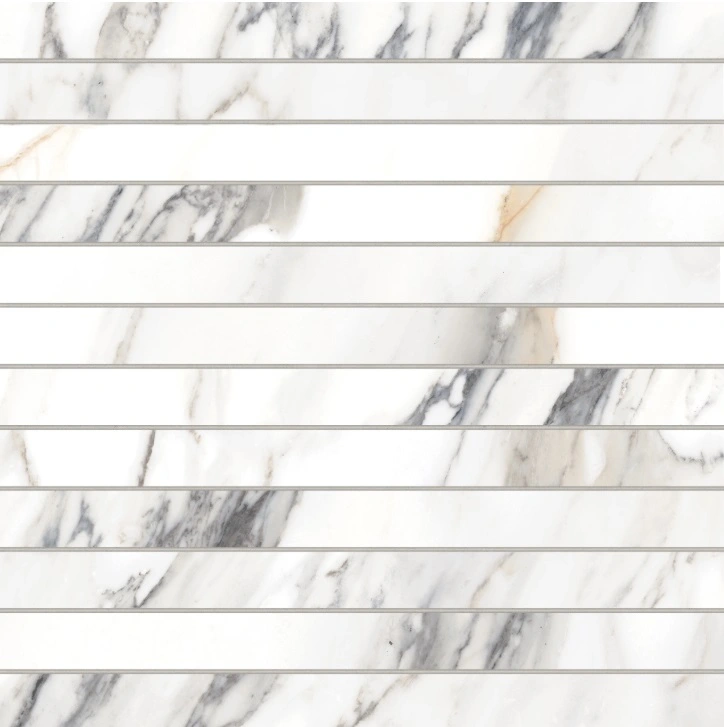 Prati 1" x 12" Honed Porcelain Mosaic in Calacatta Borghini Warm