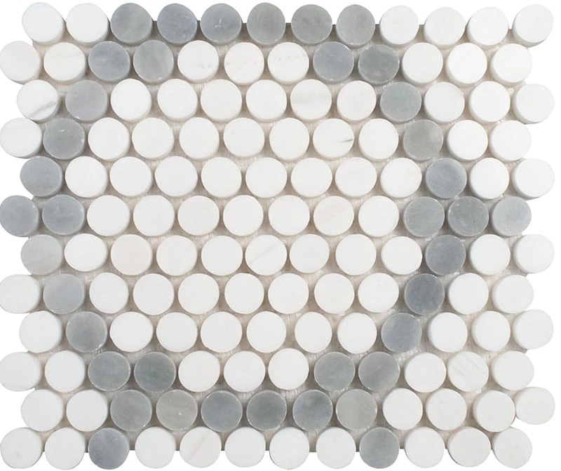 Snow White, Allure Light Honed Penny Round 7 Marble Mosaic