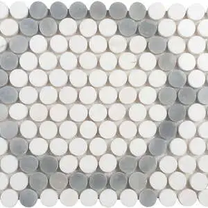 Snow White, Allure Light Honed Penny Round 7 Marble Mosaic