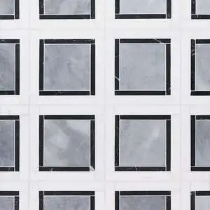 Snow White, Black, Allure Polished Cambridge Marble Mosaic