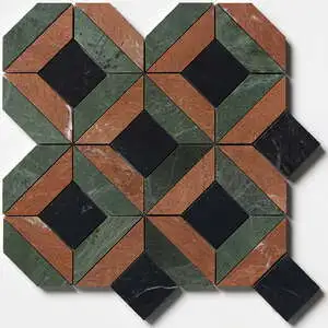 Verde Capri, Red Laguna, Black Honed Ella Marble Mosaic