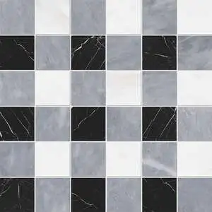 Allure Light, Snow White, Black Honed 2x2 Marble Mosaic Floor Tile