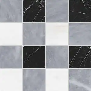 Allure Light, Snow White, Black Honed 4x4 Marble Mosaic Floor Tile