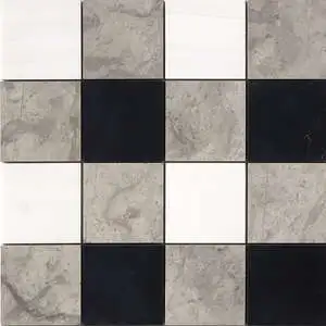 Britannia Light, Snow White, Black Honed 4x4 Limestone Mosaic Britannia Light, Snow White, Black Honed 4x4 Limestone Mosaic