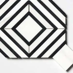 Snow White, Black Honed Yildiz Marble Mosaic