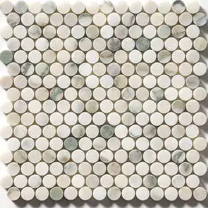 Calacatta Green Honed Penny Round Marble Mosaic