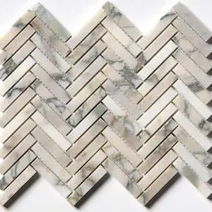 Calacatta Green Honed Herringbone 5/8x3 Marble Mosaic