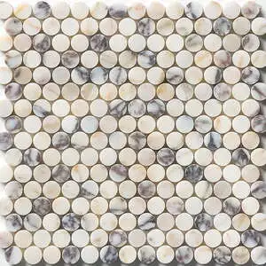 Calacatta Picasso Honed Penny Round Marble Mosaic