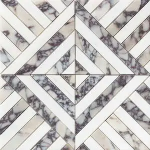 Calacatta Picasso, Snow White Honed Ponte Marble Mosaic
