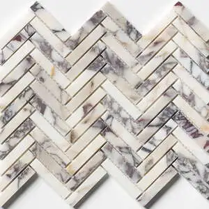 Calacatta Picasso Honed Herringbone 5/8x3 Marble Mosaic