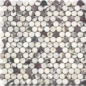 Calacatta Viola Honed Penny Round Marble Mosaic