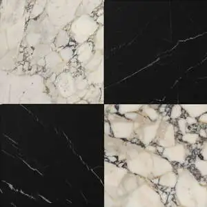 Black, Calacatta Picasso Honed Checkerboard Pattern Marble Tile