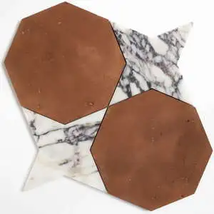 Calacatta Viola, Rustic Terracotta Honed Ottaglio Marble Mosaic