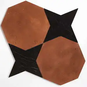 Black, Rustic Terracotta Honed Ottaglio Marble Mosaic