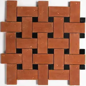 Black, Rustic Terracotta Honed Basket Weave Marble Mosaic