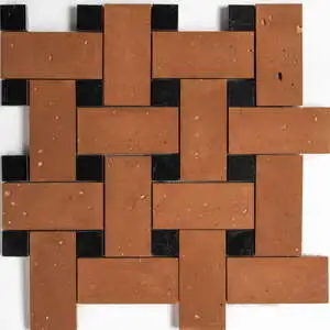 Black, Rustic Terracotta Honed Big Basket Weave Marble Mosaic