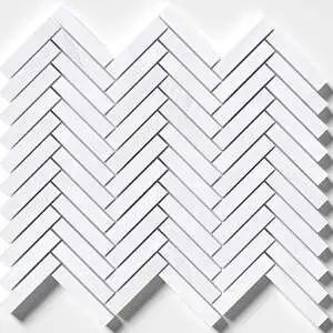 Snow White Honed Herringbone 5/8x3 Marble Mosaic
