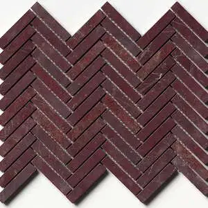 Red Bordeaux Honed Herringbone 5/8x3 Marble Mosaic