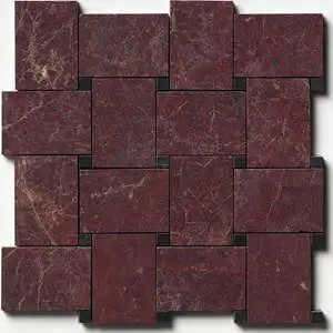 Black, Red Bordeaux Honed Pinwheel Marble Mosaic