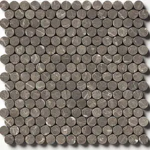 Silver Drop Honed Penny Round Marble Mosaic