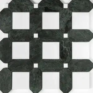 Thassos, Verde Lucia Honed Octa Marble Mosaic
