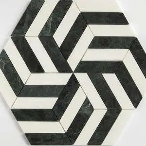 Thassos, Verde Lucia Honed Windmill Marble Mosaic