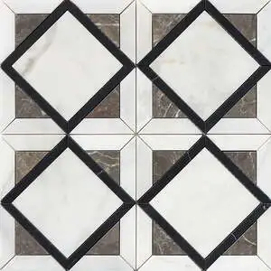 Black, Silver Drop, White Pearl Honed Kent Marble Mosaic