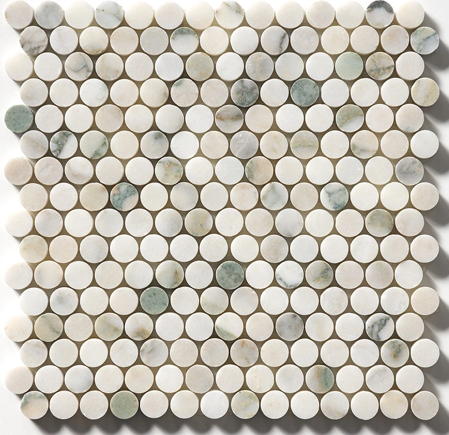 Calacatta Green Honed Penny Round Marble Mosaic